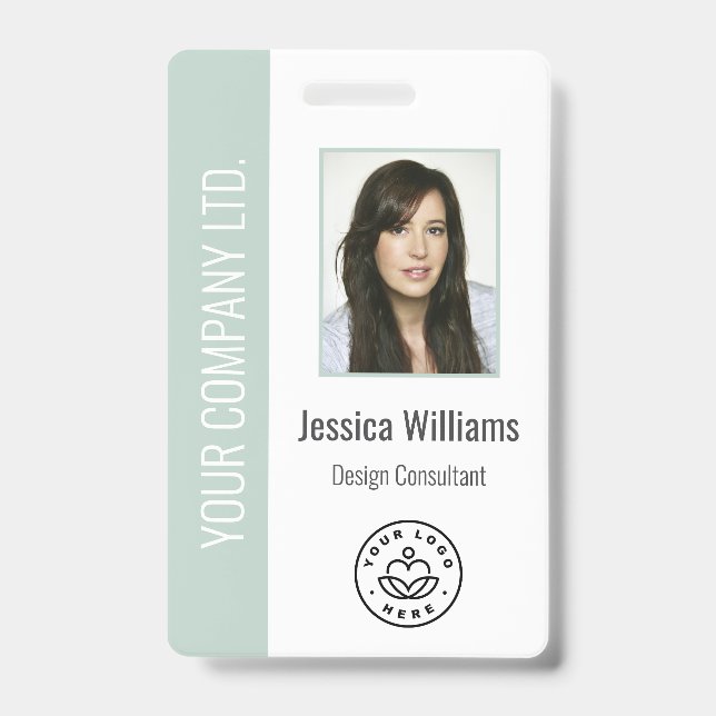 Custom Employee Photo, Bar Code, Logo, Name Green Badge (Front)