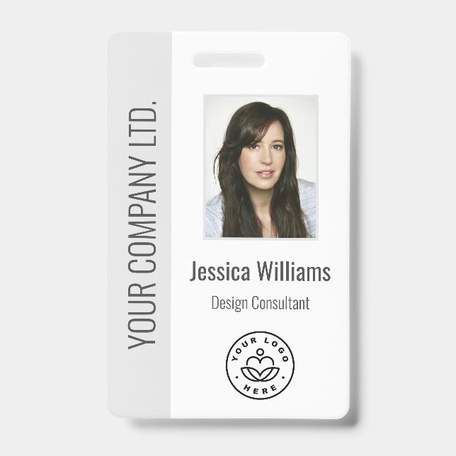Custom Employee Photo, Bar Code, Logo, Name Grey Badge (Front)