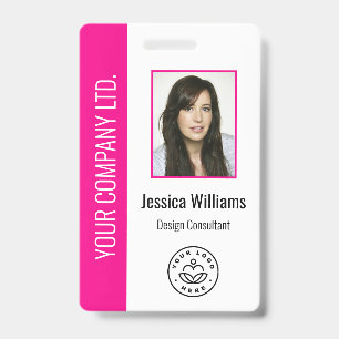 Custom Employee Photo Bar Code Logo Name Hot Pink Badge