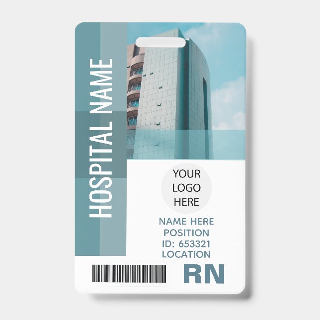 Custom Employee Photo, Bar Code, Logo, Name ID Badge (Front)