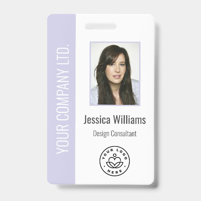 Custom Employee Photo, Bar Code, Logo, Name Lilac Badge (Front)