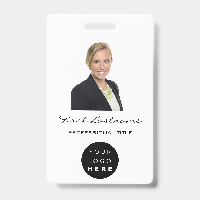 Custom Employee  Photo Bar Code Logo Name Minimali Badge (Front)