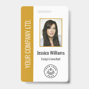 Custom Employee Photo, Bar Code, Logo, Name Ochre Badge