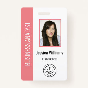 Custom Employee Photo, Bar Code, Logo, Name Pink Badge
