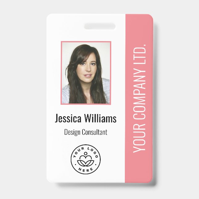 Custom Employee Photo, Bar Code, Logo, Name Pink Badge (Front)