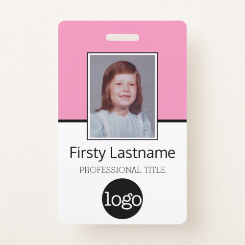 Custom Employee _ Photo Bar Code Logo Name Pink Badge