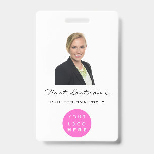 Custom Employee Photo Bar Code Logo Name Pink Badge