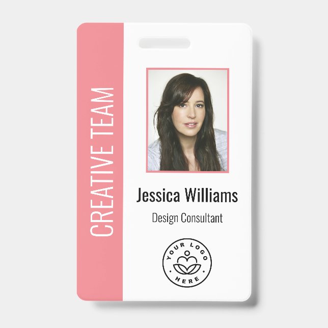 Custom Employee Photo, Bar Code, Logo, Name Pink Badge (Front)