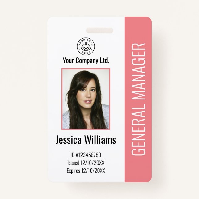 Custom Employee Photo, Bar Code, Logo, Name Pink Badge (Front)