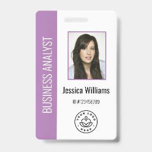 Custom Employee Photo, Bar Code, Logo, Name Purple Badge