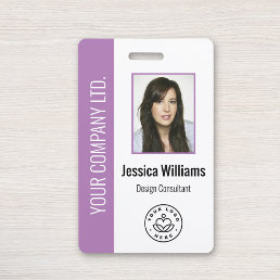 Custom Employee Photo, Bar Code, Logo, Name Purple Badge