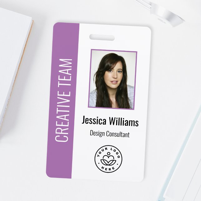 Custom Employee Photo, Bar Code, Logo, Name Purple Badge (Creator Uploaded)