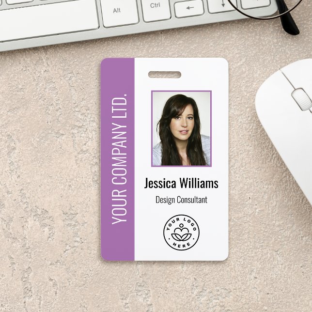 Custom Employee Photo, Bar Code, Logo, Name Purple Badge (Creator Uploaded)