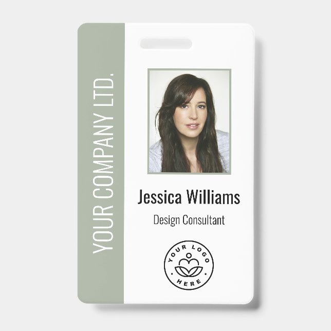 Custom Employee Photo, Bar Code, Logo, Name Sage Badge (Front)