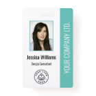 Custom Employee Photo, Bar Code, Logo, Name Teal