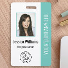 Custom Employee Photo, Bar Code, Logo, Name Teal