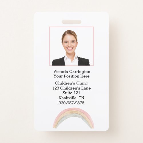 Custom Employee Photo Bar Code Rainbow Name Tag Badge