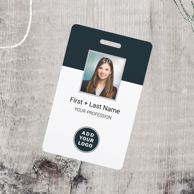 Custom Employee Photo Barcode and Logo Name Badge (Business Logo Employee Photo ID Badge Front _view)