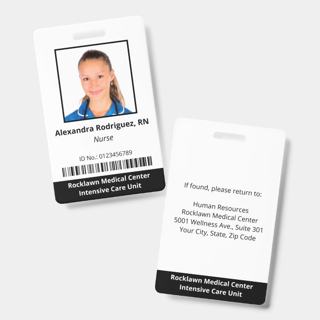 Custom Employee Photo Barcode Hospital ID Badge (Front & Back)