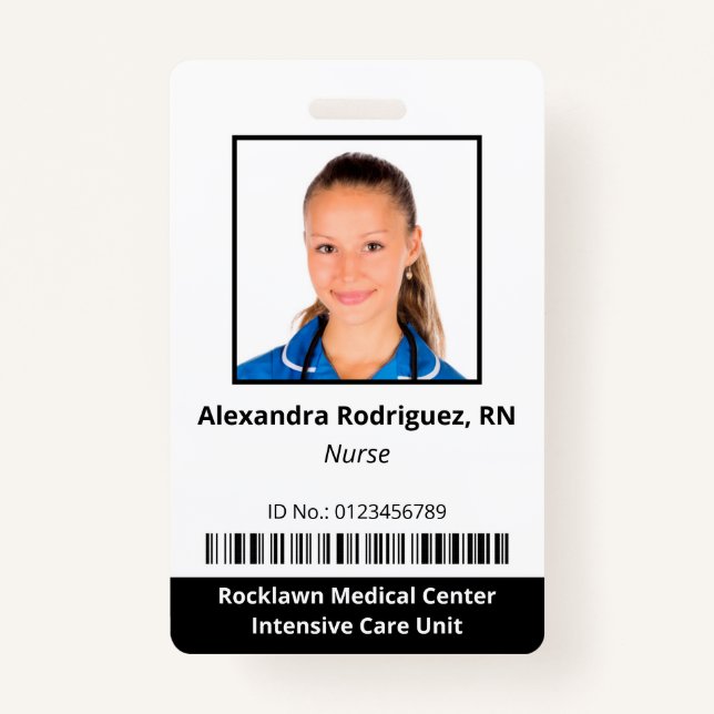 Custom Employee Photo Barcode Hospital ID Badge (Front)