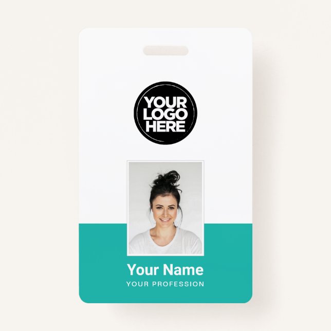 Custom Employee - Photo, BarCode, Large Logo, Name Badge (Front)