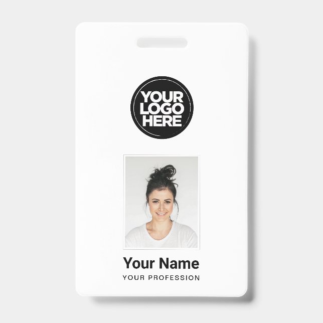 Custom Employee - Photo, BarCode, Large Logo, Name Badge (Front)