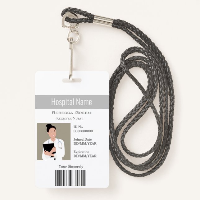 Custom Employee Photo Barcode Name ID Badge (Front with Lanyard)