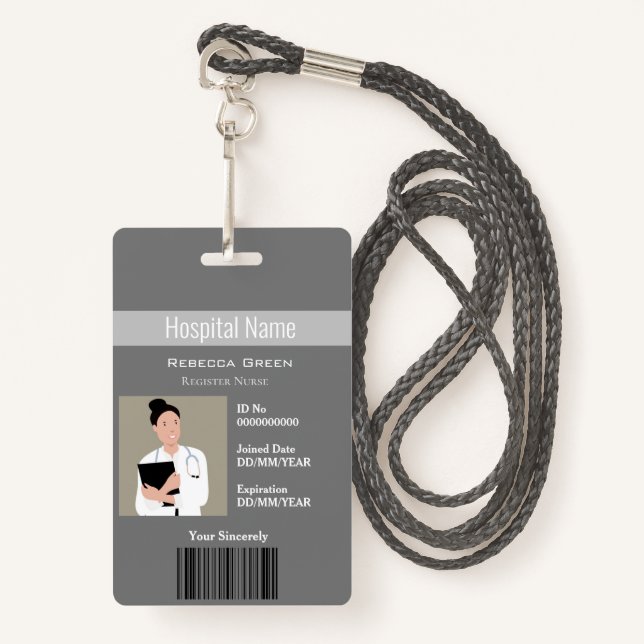 Custom Employee Photo Barcode Name Logo ID Badge (Front with Lanyard)