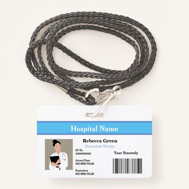 Custom Employee Photo Barcode Nurse Doctor Name Badge (Front with Lanyard)