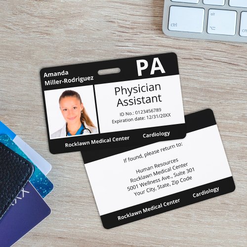 Custom Employee Photo Black Hospital ID Badge