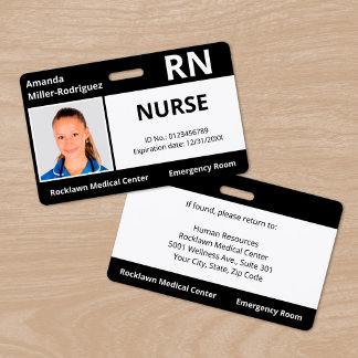 Custom Employee Photo Black Medical ID Badge