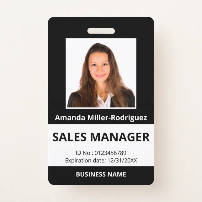 Custom Employee Photo Black White ID Badge | Zazzle