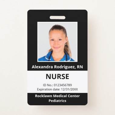 Custom Employee Photo Black White Medical ID Badge