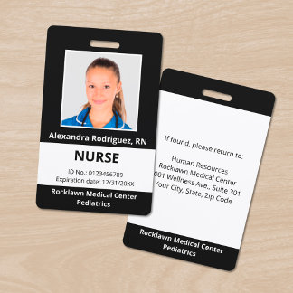 Custom Employee Photo Black White Medical ID Badge