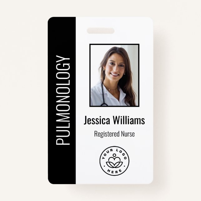 Custom Employee Photo Black White Medical ID Black Badge (Front)