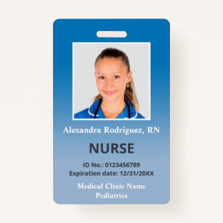 Custom Employee Photo Blue Gradient Medical ID Badge