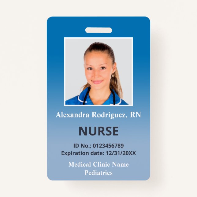 Custom Employee Photo Blue Gradient Medical ID Badge (Front)