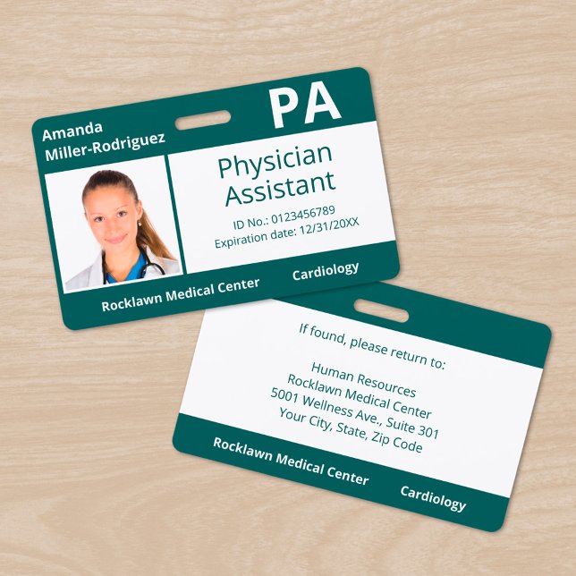 Custom Employee Photo Blue-Green Hospital ID Badge (Custom Employee Photo Blue-Green Hospital ID Badge, front/back)