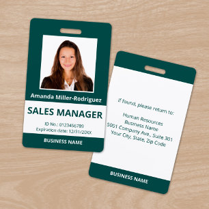 Custom Employee Photo Blue-Green White ID Badge