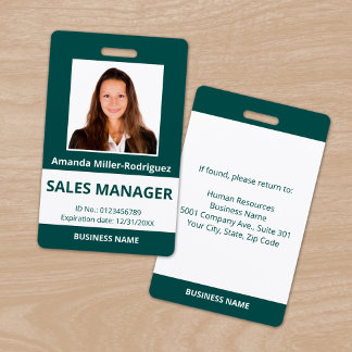 Custom Employee Photo Blue-Green White ID Badge