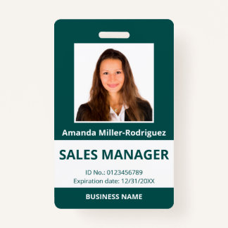 Custom Employee Photo Blue-Green White ID Badge