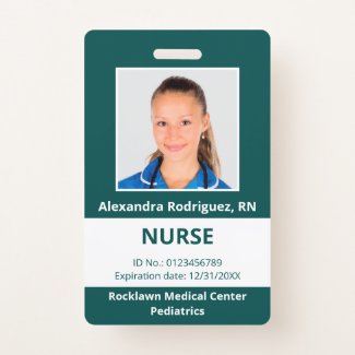 Custom Employee Photo Blue-Green White Medical ID Badge