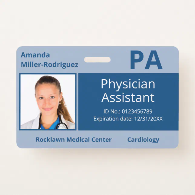 Custom Employee Photo Blue Hospital ID Badge | Zazzle