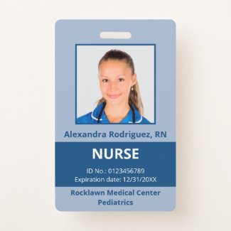 Custom Employee Photo Blue Medical ID Badge