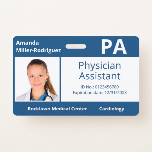 Custom Employee Photo Blue White Hospital ID Badge