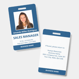 Custom Employee Photo Blue White ID Badge