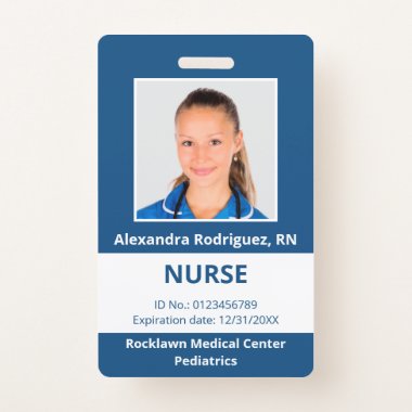 Custom Employee Photo Blue White Medical ID Badge