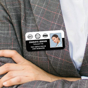 Custom Employee Photo Branded Black Magnetic Name Tag