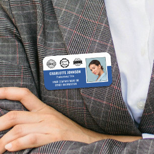 Custom Employee Photo Branded Blue Magnetic Name Tag