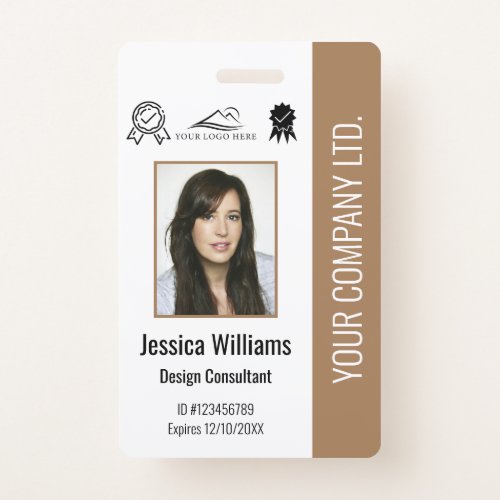 Custom Employee Photo Certification Brown ID  Badge